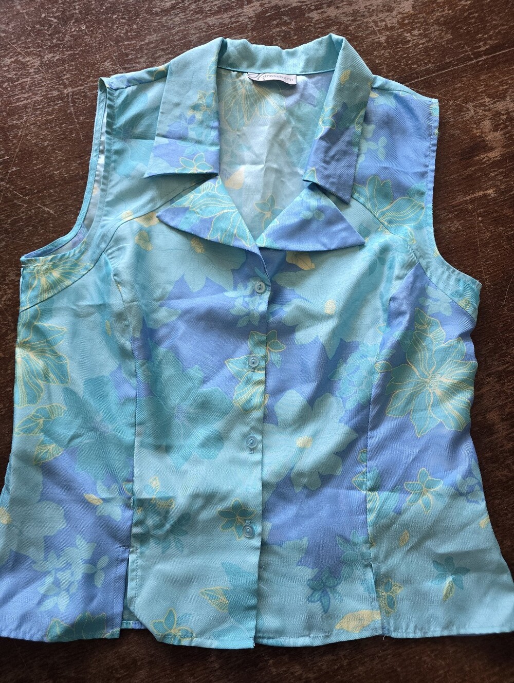 dressbarn Blue Teal Floral Sleeveless Button-Up Camisole